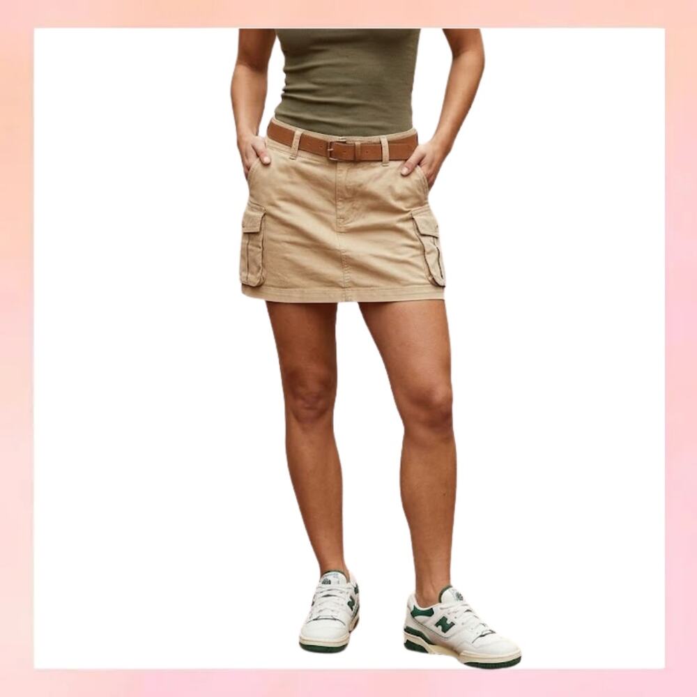 John Galt Beige Cargo Mini Skirt - Small - Brandy Melville Y2K Utility Skirt